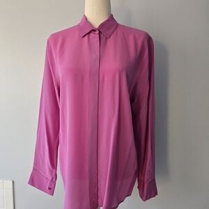 Falconeri Pink Silk Button Down Long Sleeve Blouse, sM